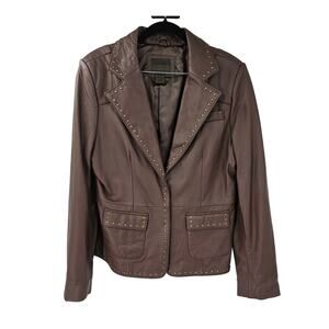 UNIFORM JOHN PAUL RICHARD Brown Leather Jacket Womens Size Large L